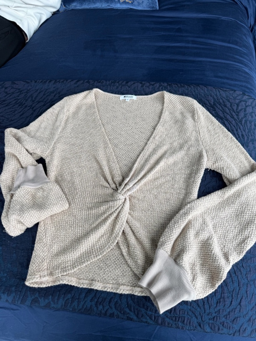 LAmade Beige Twist-Front V-Neck Sweater
